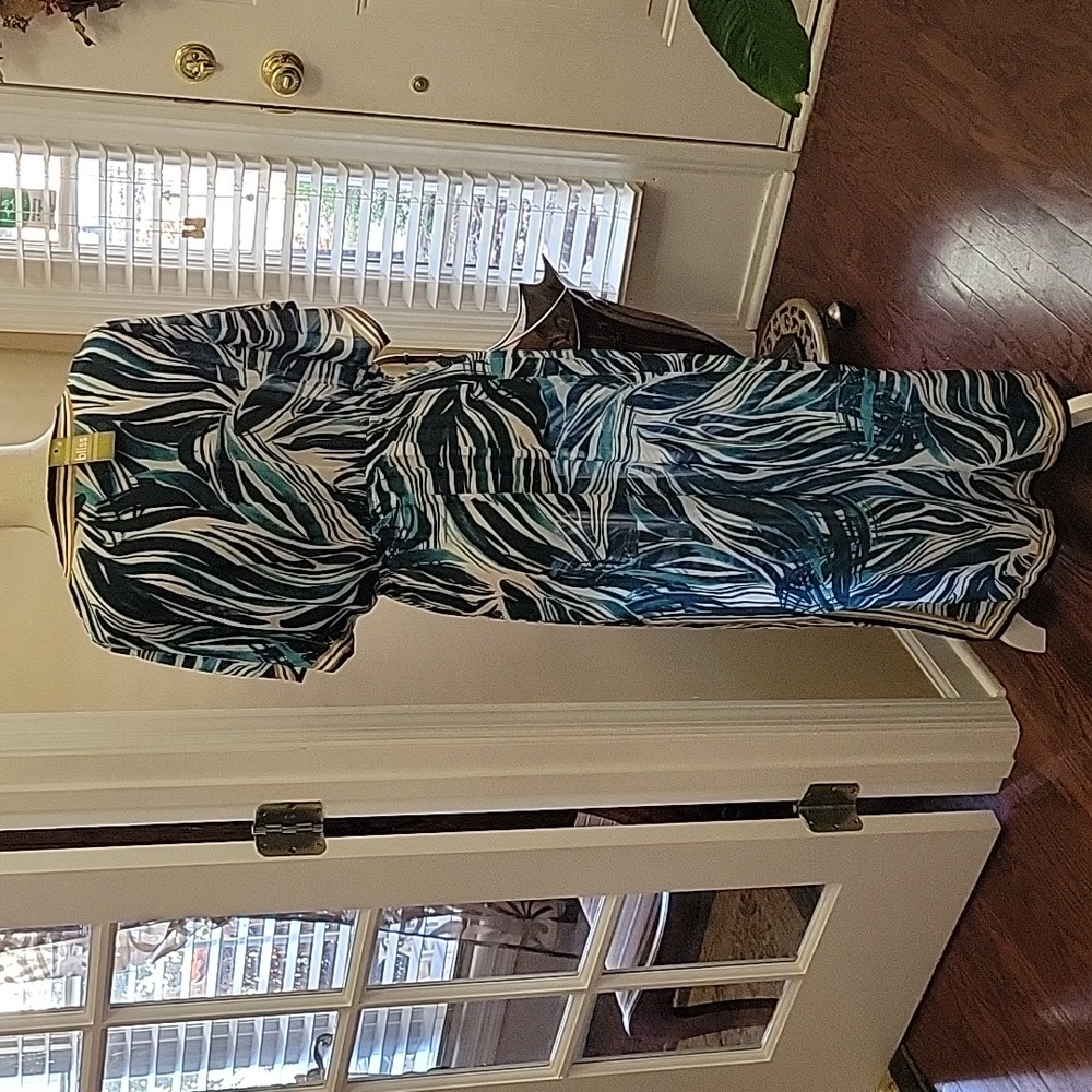 Bliss Home Jealous Tomato teal white abstract print maxi swimsuit cover L New… - Picture 6 of 10